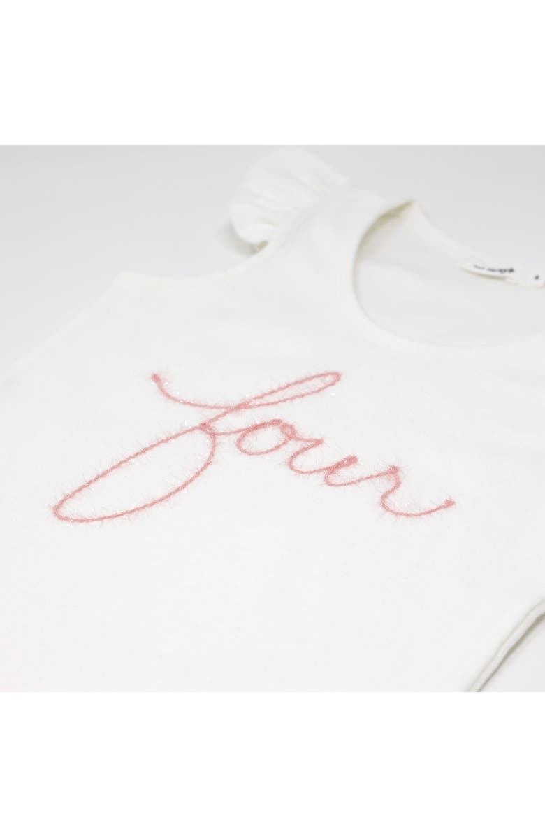 oh baby! "four" Pink Embroidered Cotton Baby Rib Flutter Sleeve Tank, Alternate, color, Cream