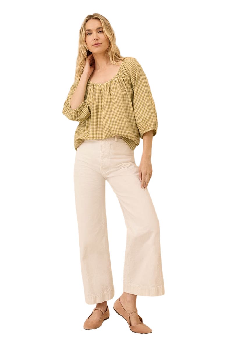 Pact Organic Cotton Coastal Double Gauze Scoop Neck Top, Main, color, Gold Gingham