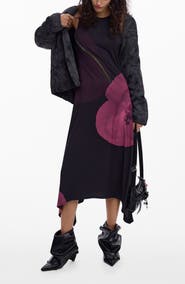 Desigual Print Asymmetric Hem Midi Dress