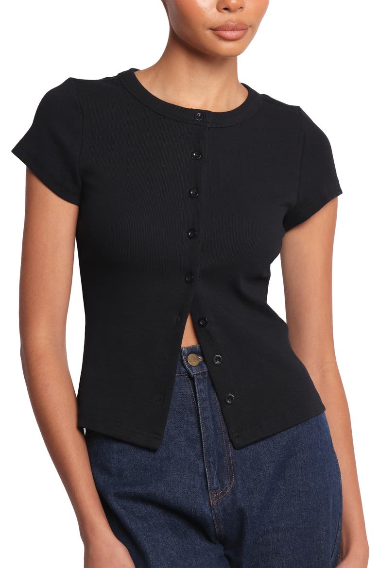 Tylarah Short Sleeve Rib Cardigan, Alternate, color, BLACK