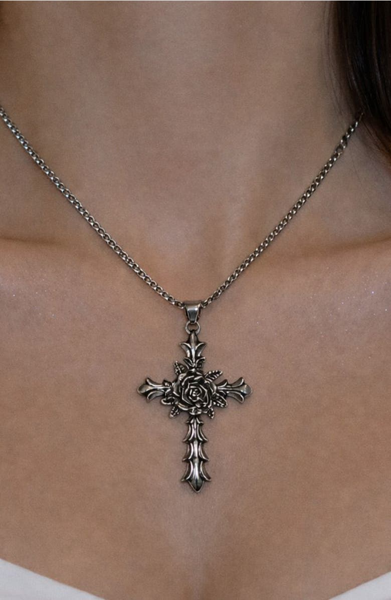 REBL Cross Pendant Necklace, Alternate, color, 