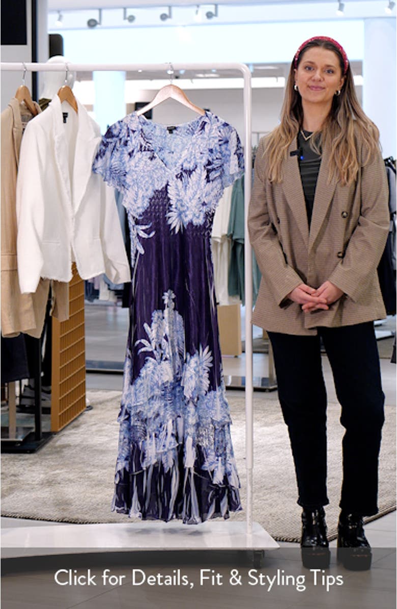 Flutter Sleeve Charmeuse & Chiffon Maxi Cocktail Dress, sales video thumbnail