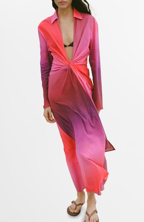 Tie Dye Long Sleeve Cover-Up Maxi Dress