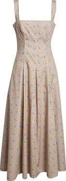 Lela Rose Caitlin Floral Print Cotton Midi Dress