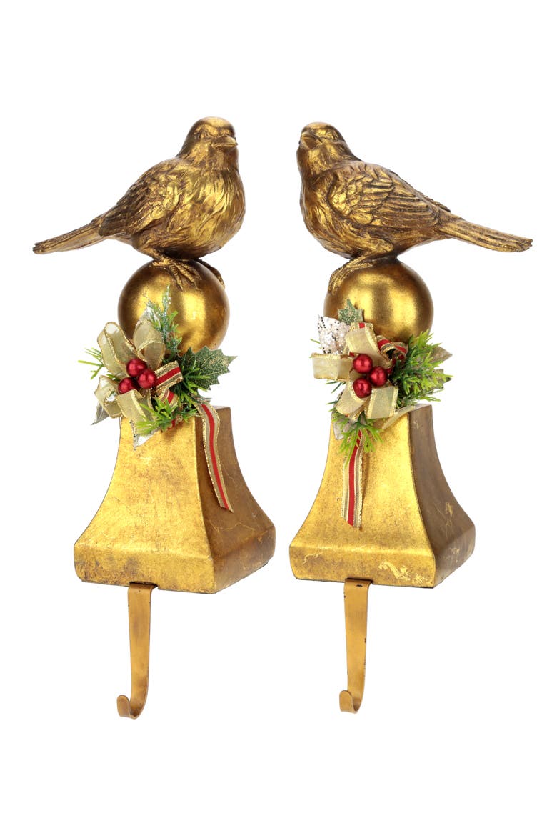 Christmas Trimmed Bird Stocking Holder, Set of 2, Main, color, Gold