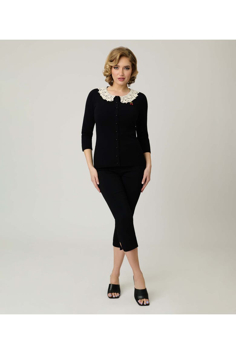Bookworm Cardigan, Alternate, color, Black W/Lace Collar Trim