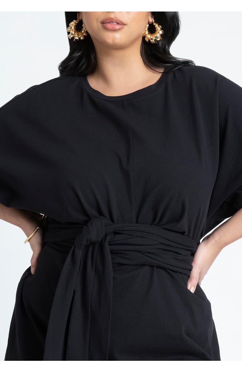 ELOQUII Cross Front Flutter Sleeve Dress, Alternate, color, Black Onyx