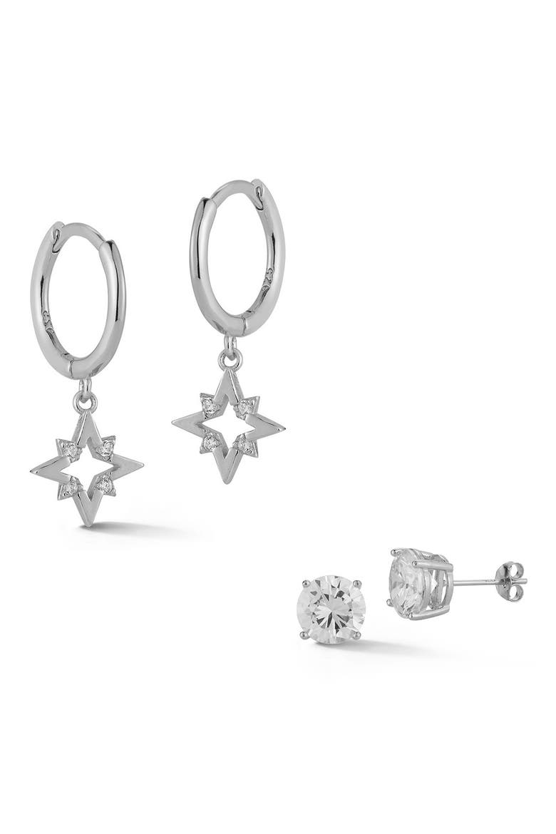 14K Gold Vermeil CZ 2-Piece Earring Set, Main, color, SILVER