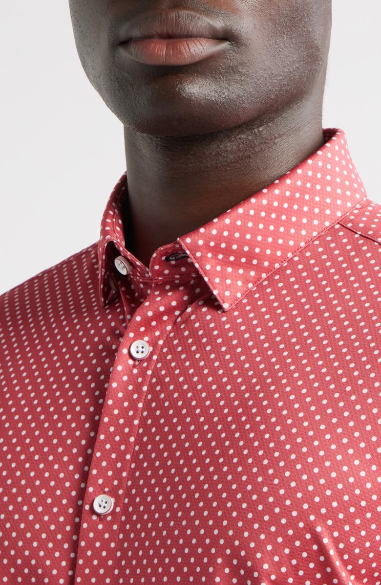 Mizzen+Main Halyard Trim Fit Short Sleeve Button-Up Shirt, Alternate, color, Red Clay Enlarged Dot