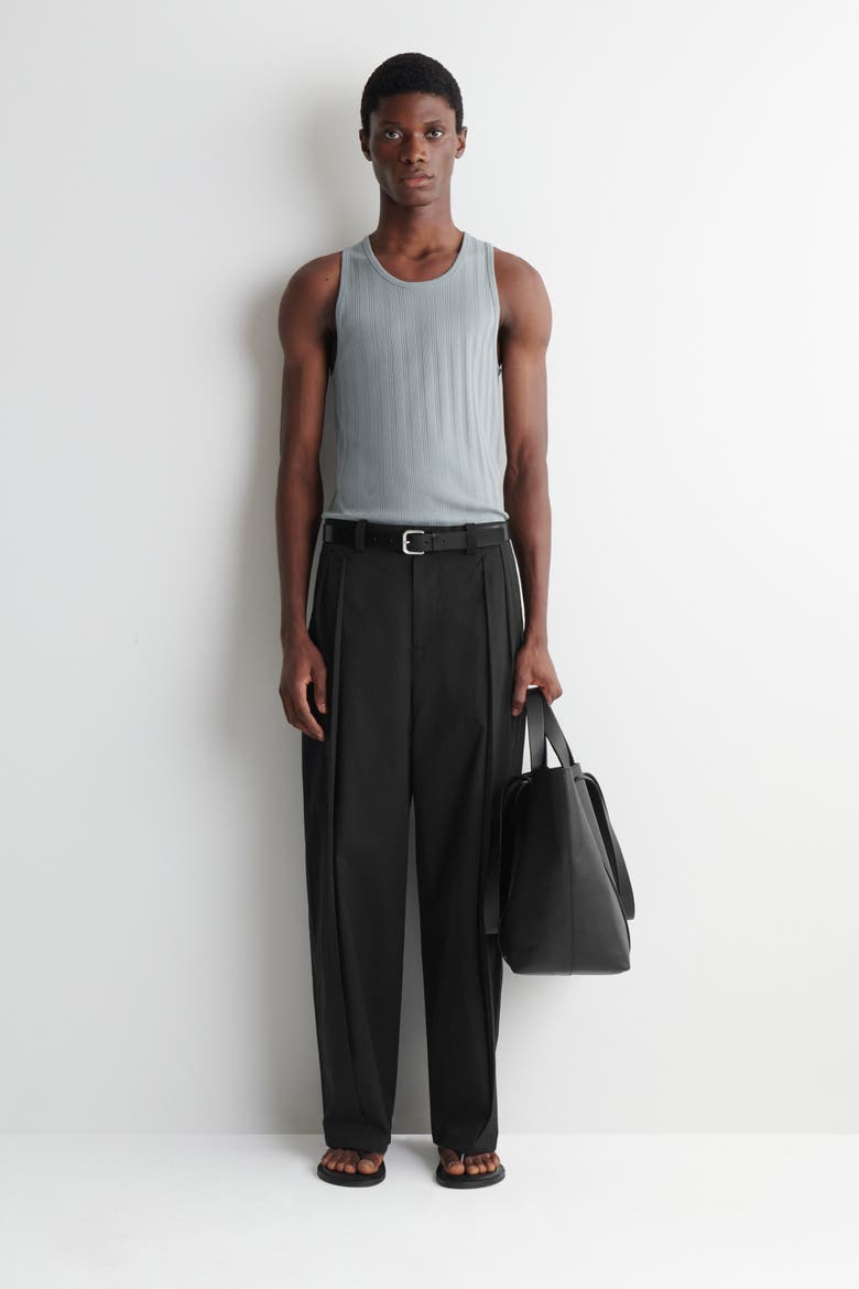 Slim-fit Wide-rib Cotton Tank Top, Alternate, color, GRAY