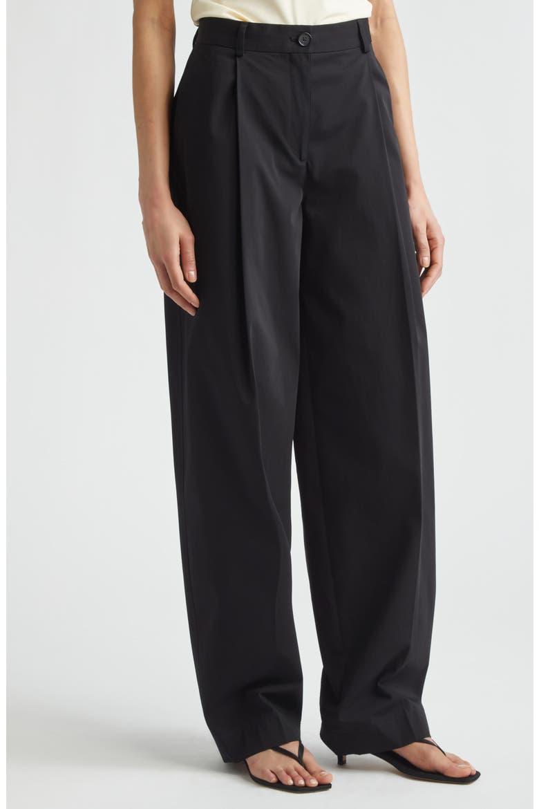 Single Pleat Organic Cotton Trousers, Alternate, color, BLACK