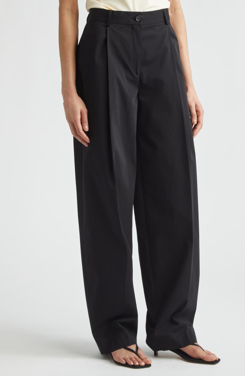 TOTEME Single Pleat Organic Cotton Trousers, Alternate, color, Black