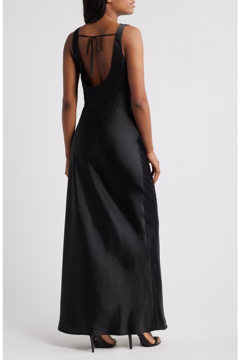 Lea Cowl Neck Satin Gown, Alternate, color, BLACK