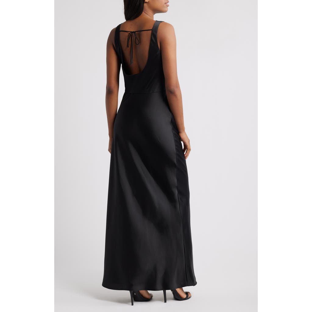 Shop Wayf Lea Cowl Neck Satin Gown In Black