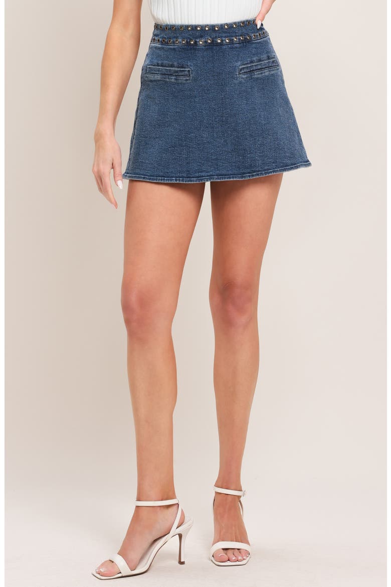 Grommet Detail Denim Skort, Main, color, MEDIUM INDIGO
