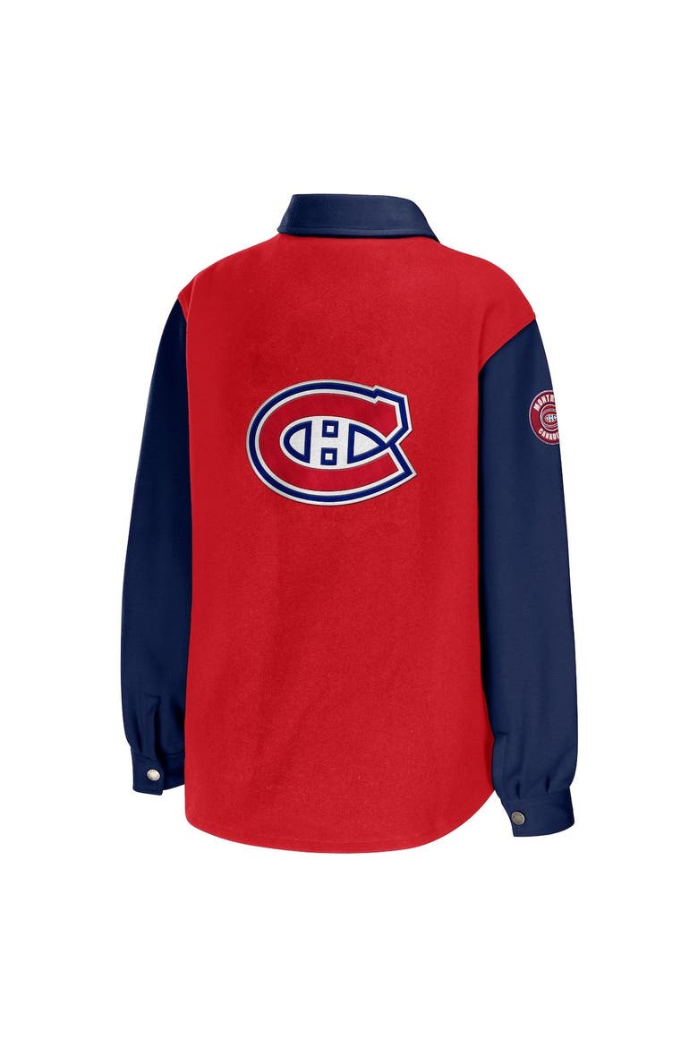 Women's WEAR by Erin Andrews Red/Navy Montreal Canadiens Colorblock Button-Up Shirt Jacket, Alternate, color, Red