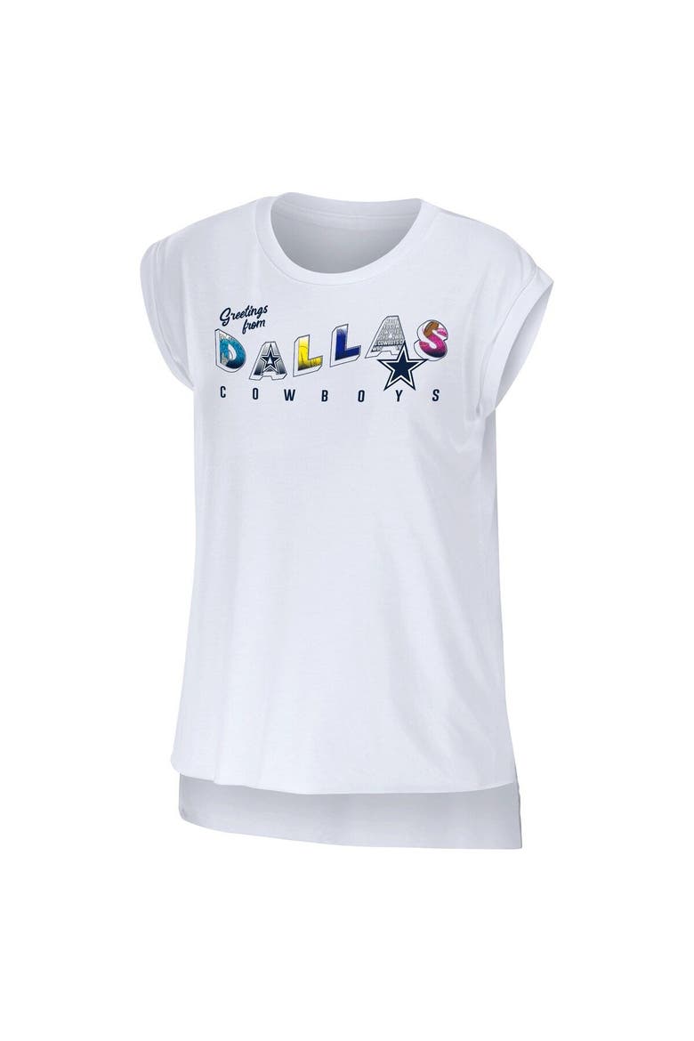 Women's WEAR by Erin Andrews White Dallas Cowboys Greetings From Muscle T-Shirt, Alternate, color, White
