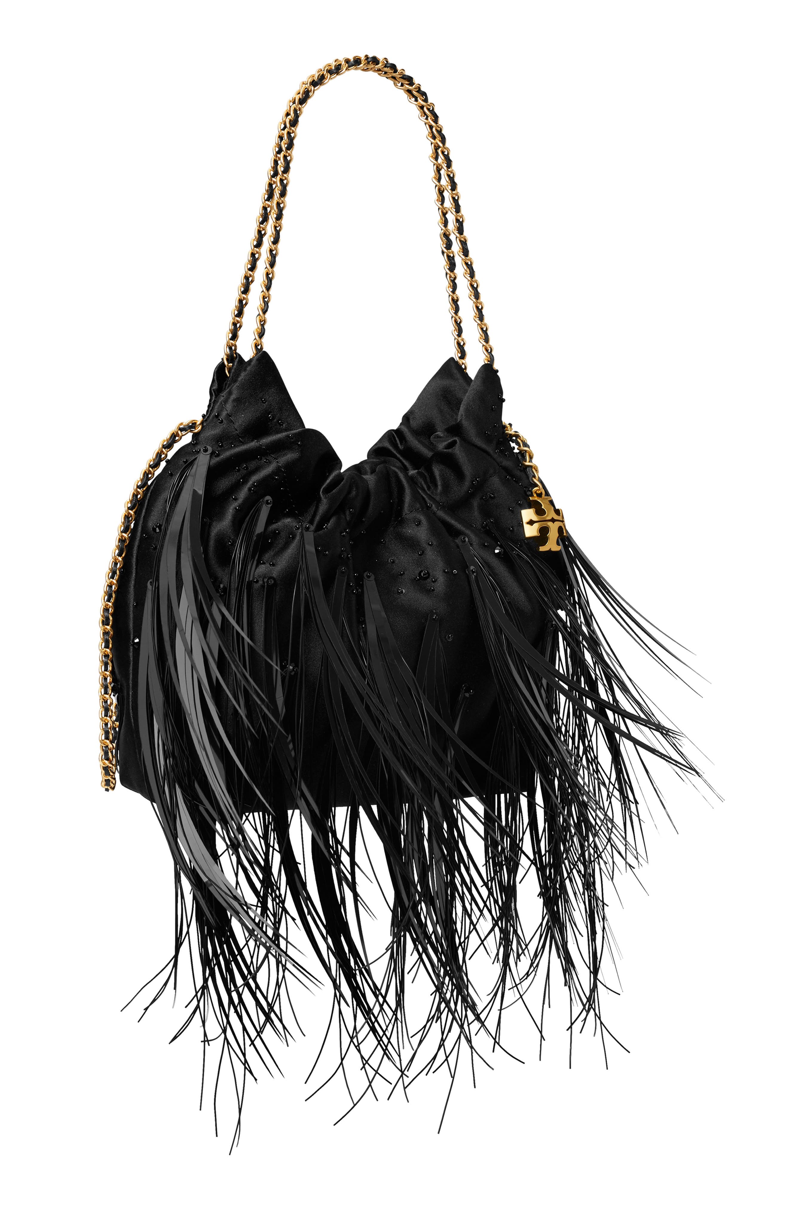 Tory Burch Mini Fleming Leather Feather Hobo Bag, Alternate, color, 