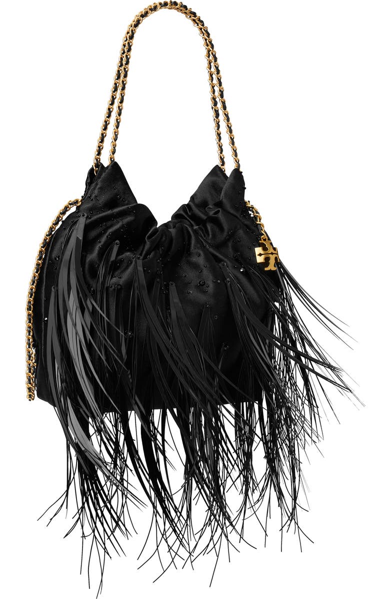 Tory Burch Mini Fleming Leather Feather Hobo Bag, Alternate, color,