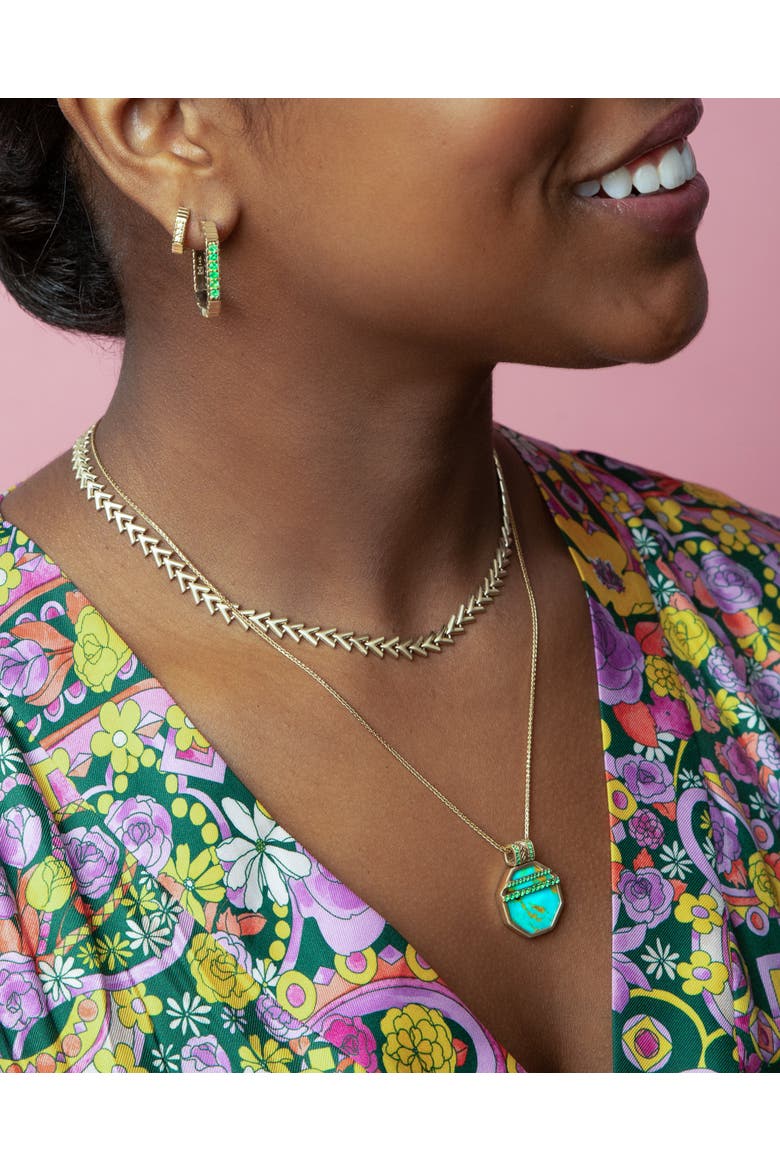 Spark Octagon Hoop Earring, Alternate, color, Emerald-Gold