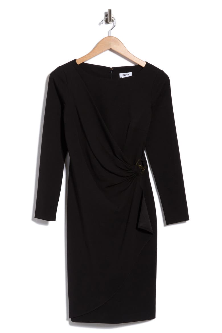 Ruched Long Sleeve Sheath Dress, Main, color, BLACK
