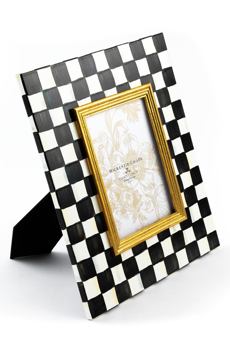 MACKENZIE CHILDS Courtly Check Enameled Steel 5 x 7-Inch Picture Frame, Alternate, color, Black/ White