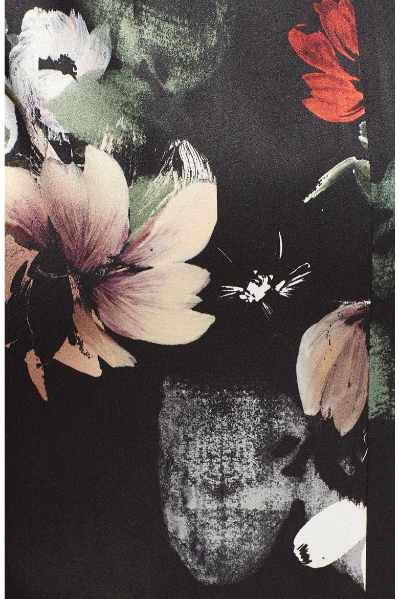 Floral Print Stretch Satin Pencil Skirt, Alternate, color, BLACK PAINTERLY FLORAL PRINT