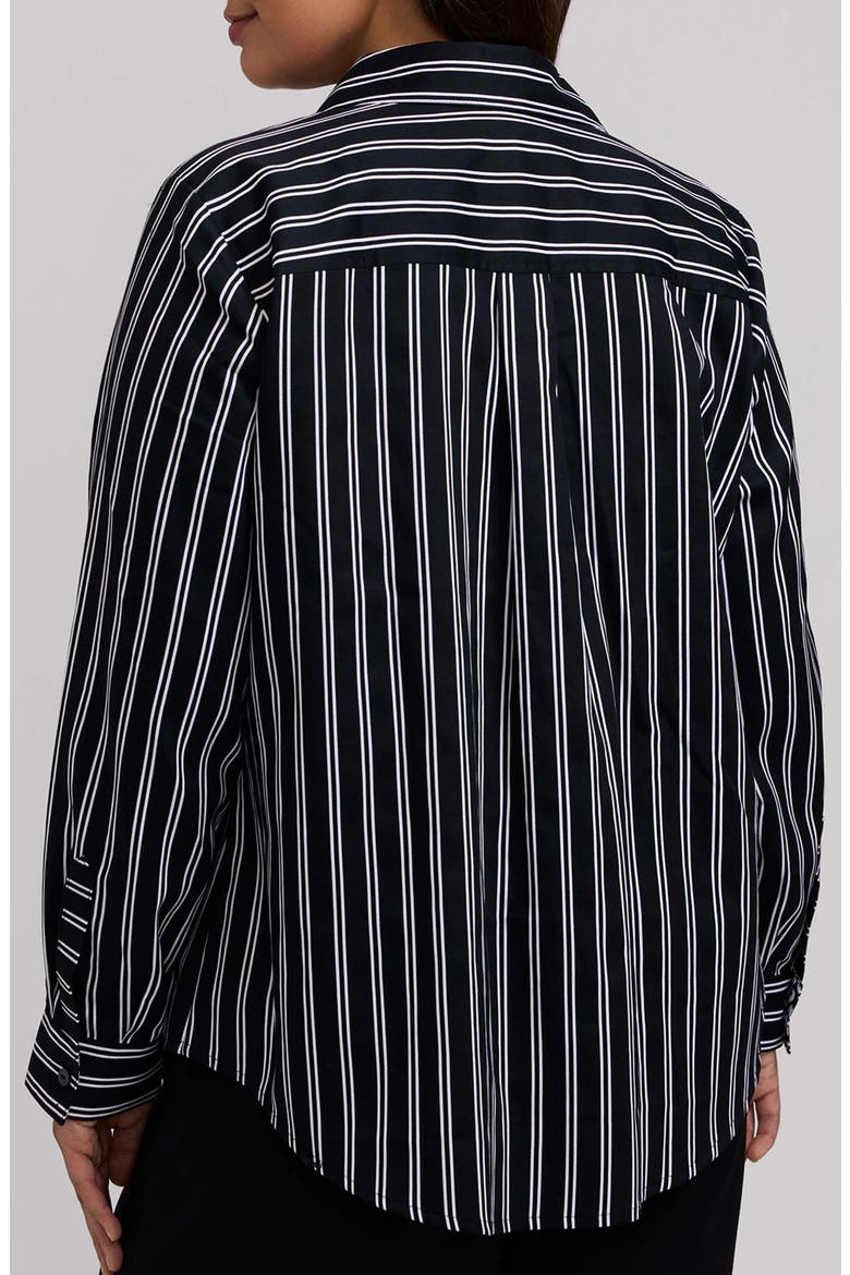Charlie Stripe Animal Print Trim Cotton Button-Up Shirt, Alternate, color, BLACK/ WHITE