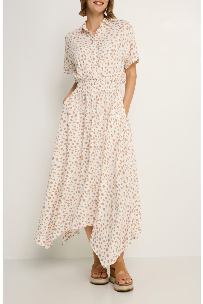 Printed Shirt Collar Dress, Main, color, Ivory & Taupe