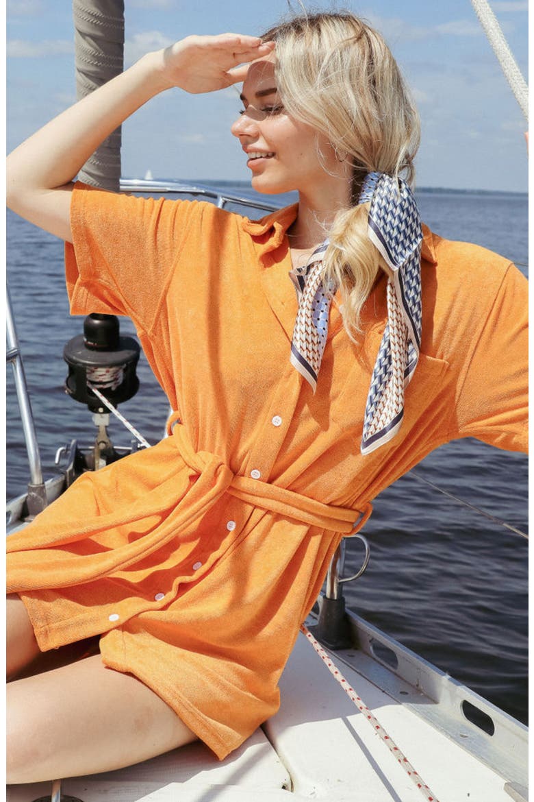 The Coastal Terry Cloth Cover-Up Shirtdress, Alternate, color, ORANGE