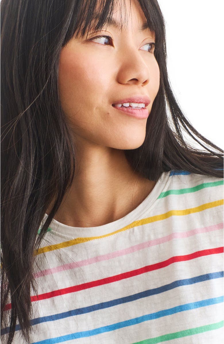 Primary Women's Fit Rainbow Stripe Easy Tee, Alternate, color, Ivory Rainbow Sunrise Stripe