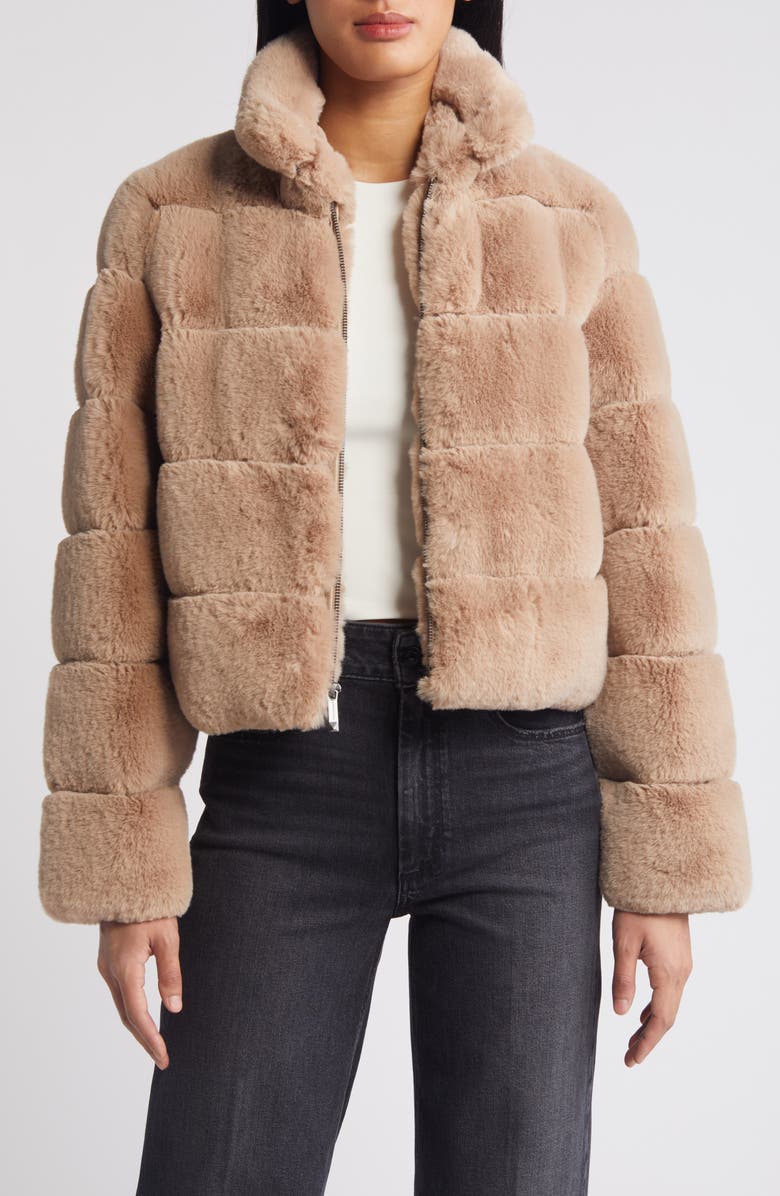 BCBGeneration Channel Quilted Faux Fur Jacket, Alternate, color, Hazelnut