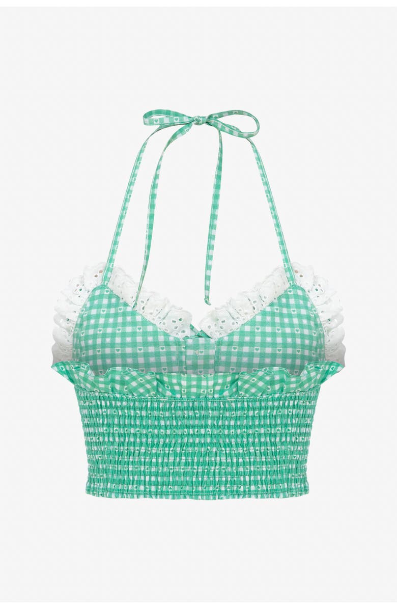 Je Te Veux Sweetheart Gingham Crop Bustier Top With Lace Trim, Alternate, color, Green
