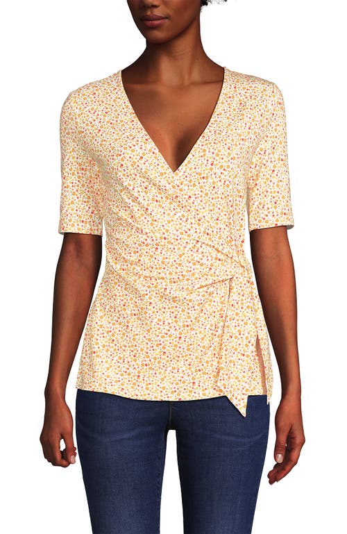 LANDS' END LANDS' END ELBOW SLEEVE LIGHTWEIGHT JERSEY SIDE TIE BLOUSE 