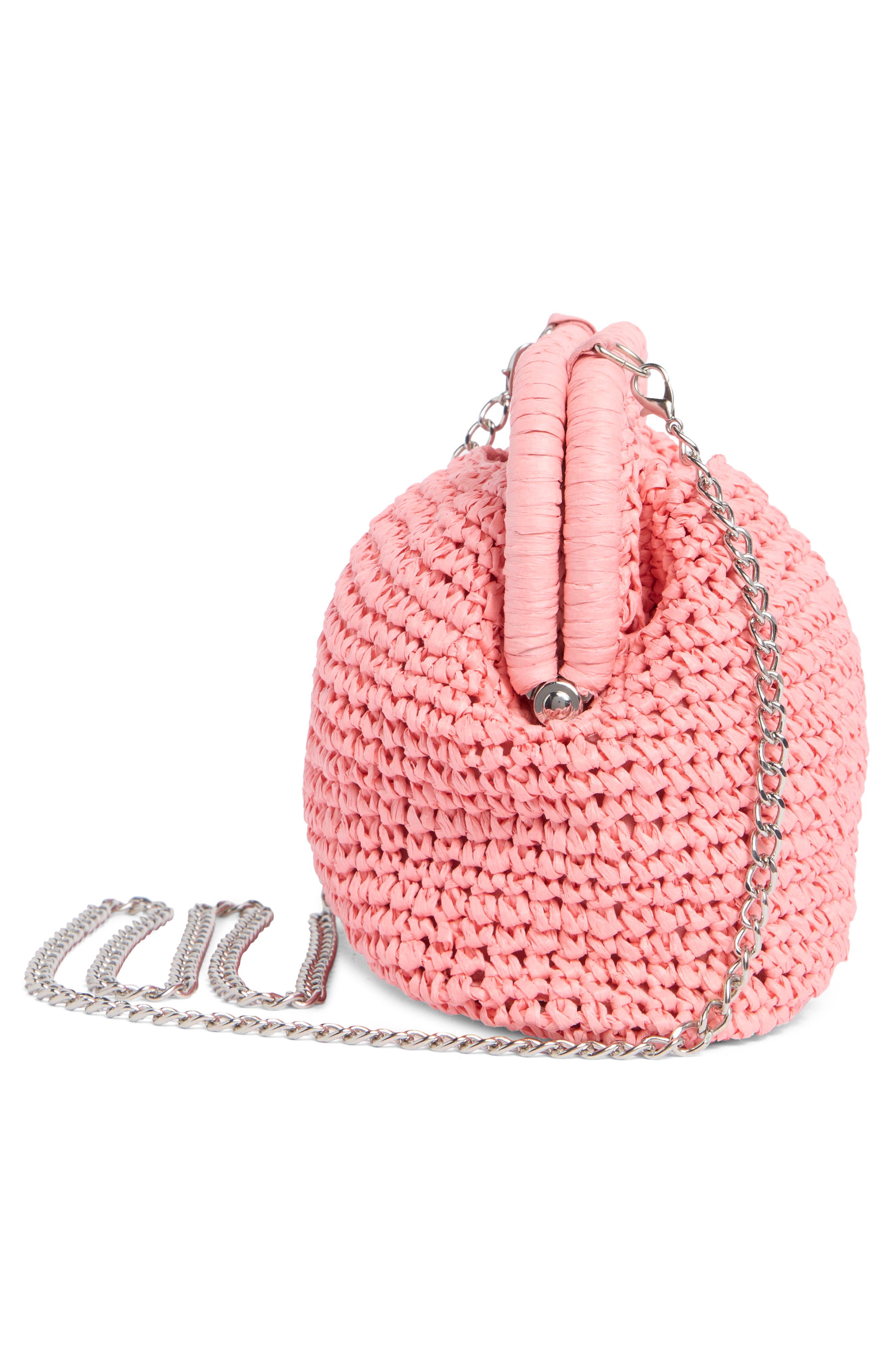 Straw Frame Clutch with Handle, Alternate, color, PEACH
