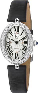 GEVRIL Piazza Navona Diamond Dial Leather Strap Watch, 29mm x 38mm