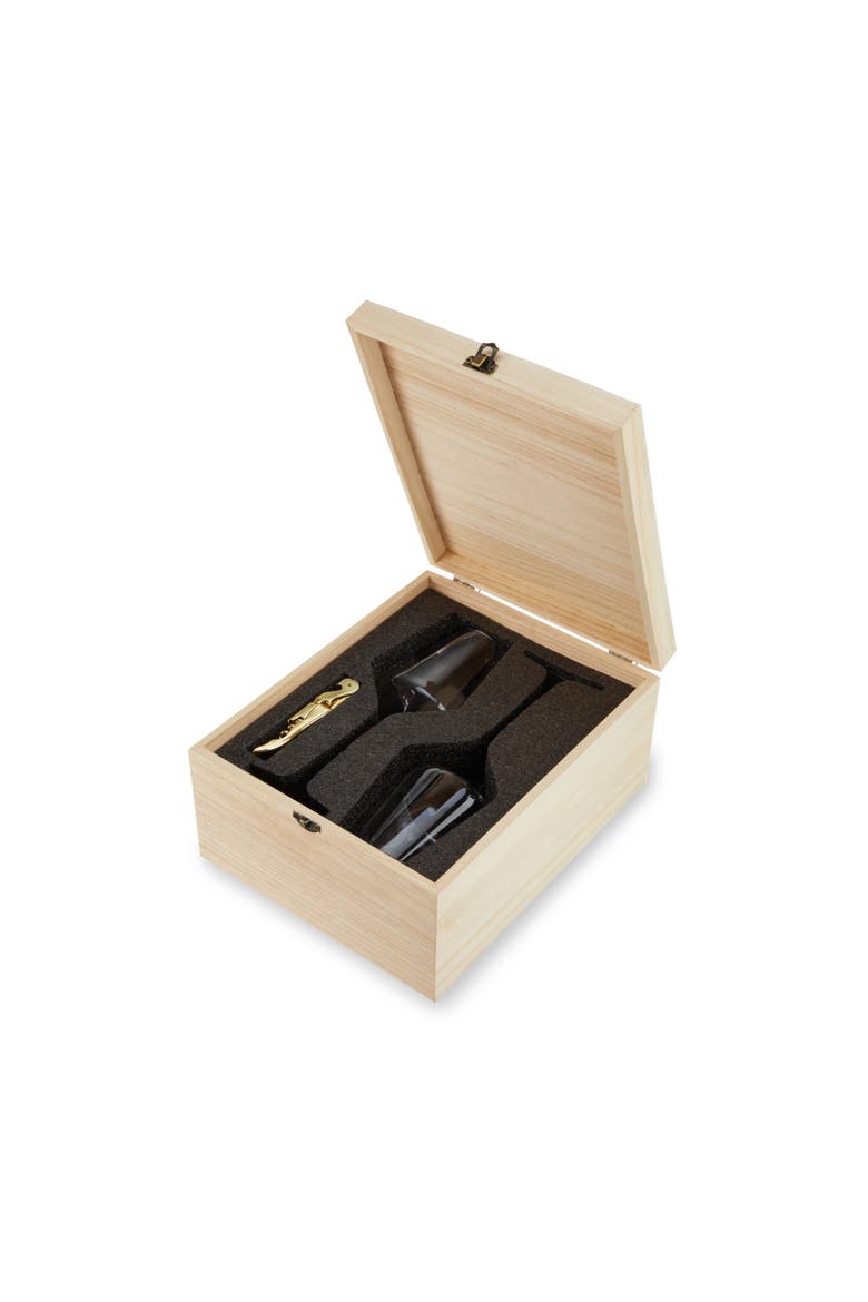 Raye Crystal Angled Bordeaux Glasses & Corkscrew Gift Box Set of 3, Alternate, color, Clear