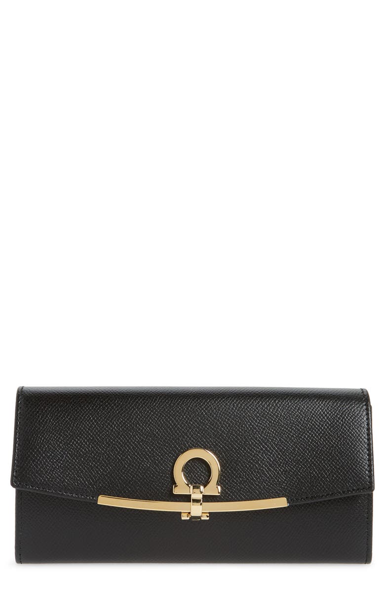 FERRAGAMO Icona Clip Continental Wallet, Main, color, Nero
