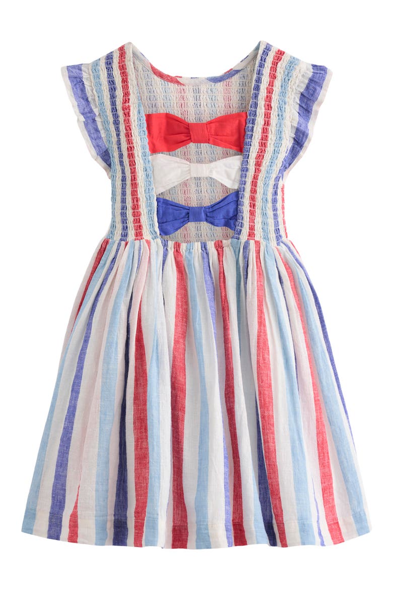 Kids' Bow Back Shirred Dress, Alternate, color, BRIGHT BLUE/ POPPY RED STRIPE