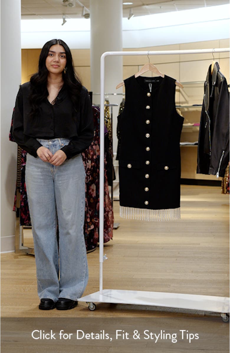 Imitation Pearl Beaded Fringe Button Front Minidress, sales video thumbnail