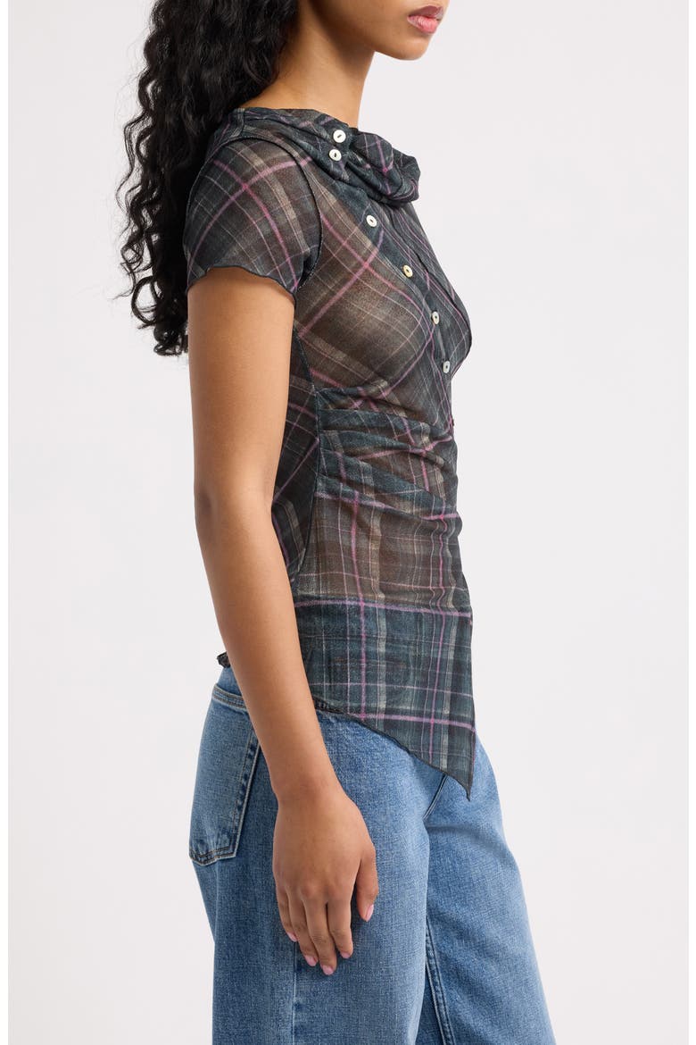 Asymmetrical Plaid Short Sleeve Top, Alternate, color, GREEN CHECK