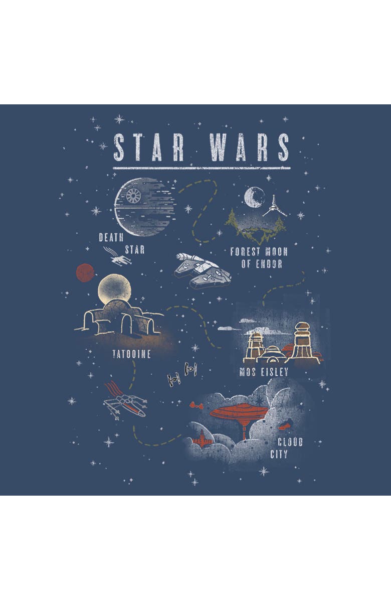 Star Wars Men's Star Wars Cartoon Map Quest  Graphic T-Shirt, Alternate, color, Navy Blue Heather