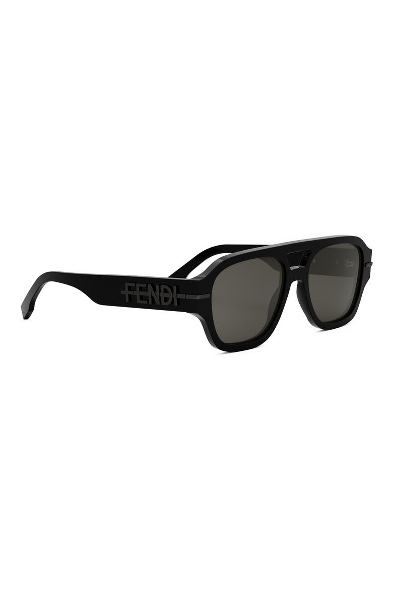 'Fendigraphy 55mm Geometric Sunglasses, Alternate, color, SHINY BLACK / SMOKE