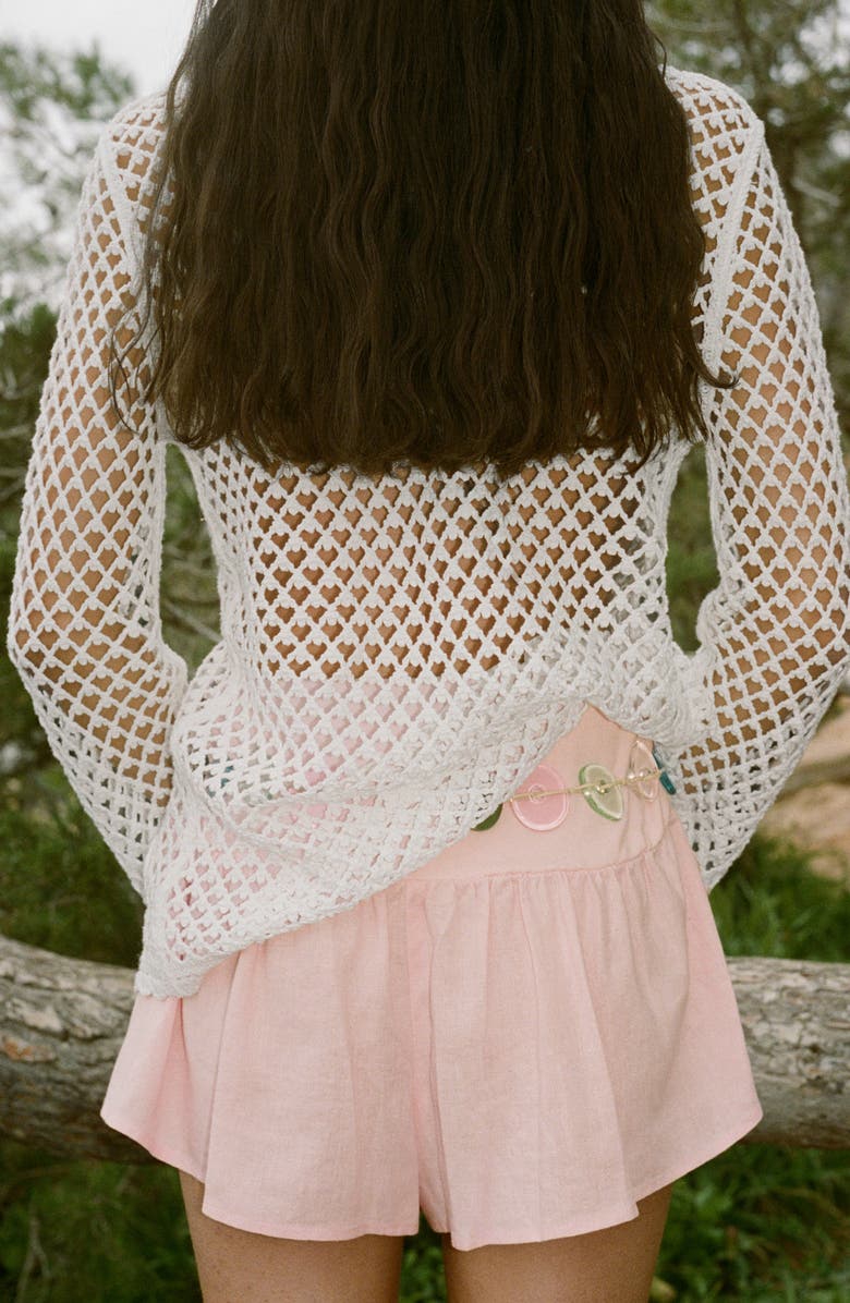 MANGO Draped Waist Linen Blend Shorts, Alternate, color, Pastel Pink