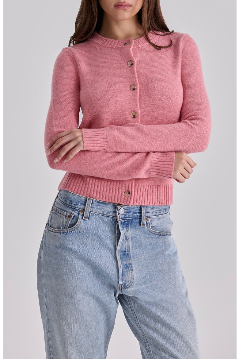 Signature Flamingo Pink Merino Wool Blend Cardigan, Alternate, color, FLAMINGO PINK