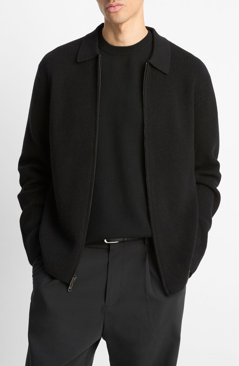 Vince Wool Blend Zip Cardigan, Main, color, Black