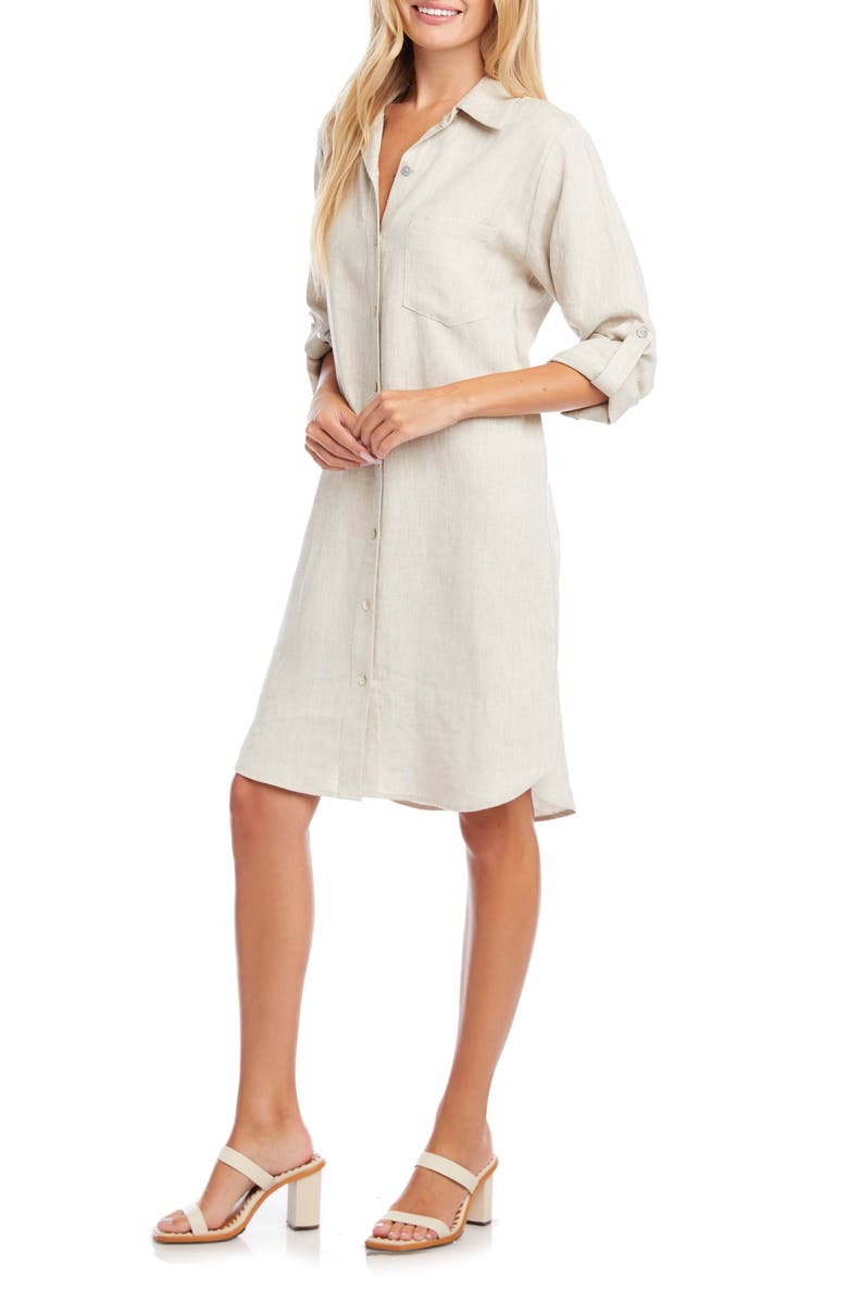 Karen Kane Long Sleeve Linen Shirtdress, Alternate, color, Oatmeal