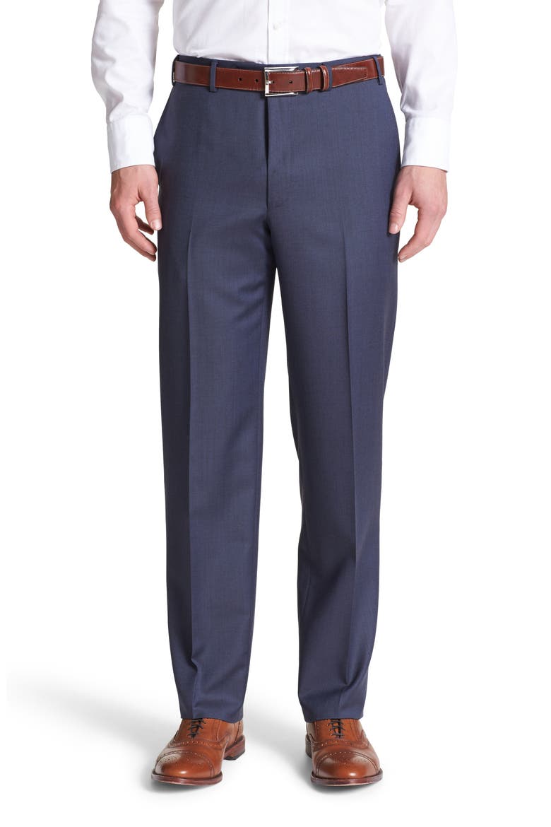 Flat Front Solid Wool Trousers, Main, color, BLUE