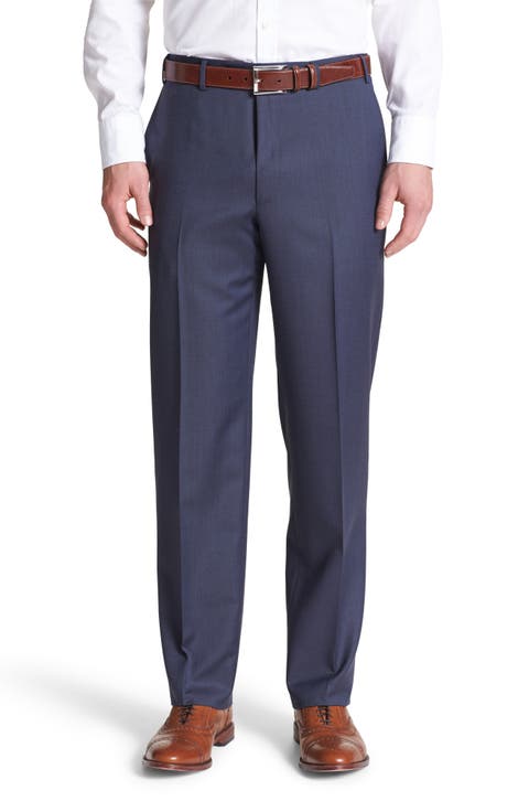 Flat Front Solid Wool Trousers