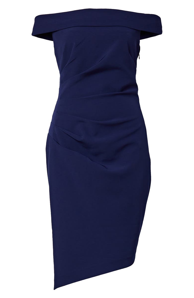 Milly Ally Off the Shoulder Asymmetric Hem Sheath Dress, Alternate, color, Navy